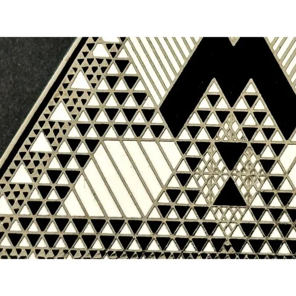 Judy Chicago 1987 triangle Holocaust Project brooch pin signed black white ename - Picture 13 of 16